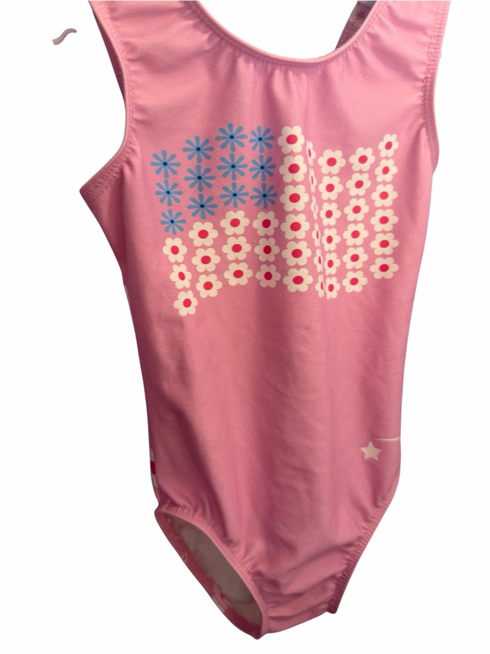 Girls Pink Floral Flag Gymnastics Leotard